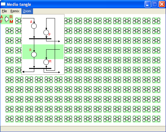 screen-shot of the program Media-tangle, while the zoom menu is active